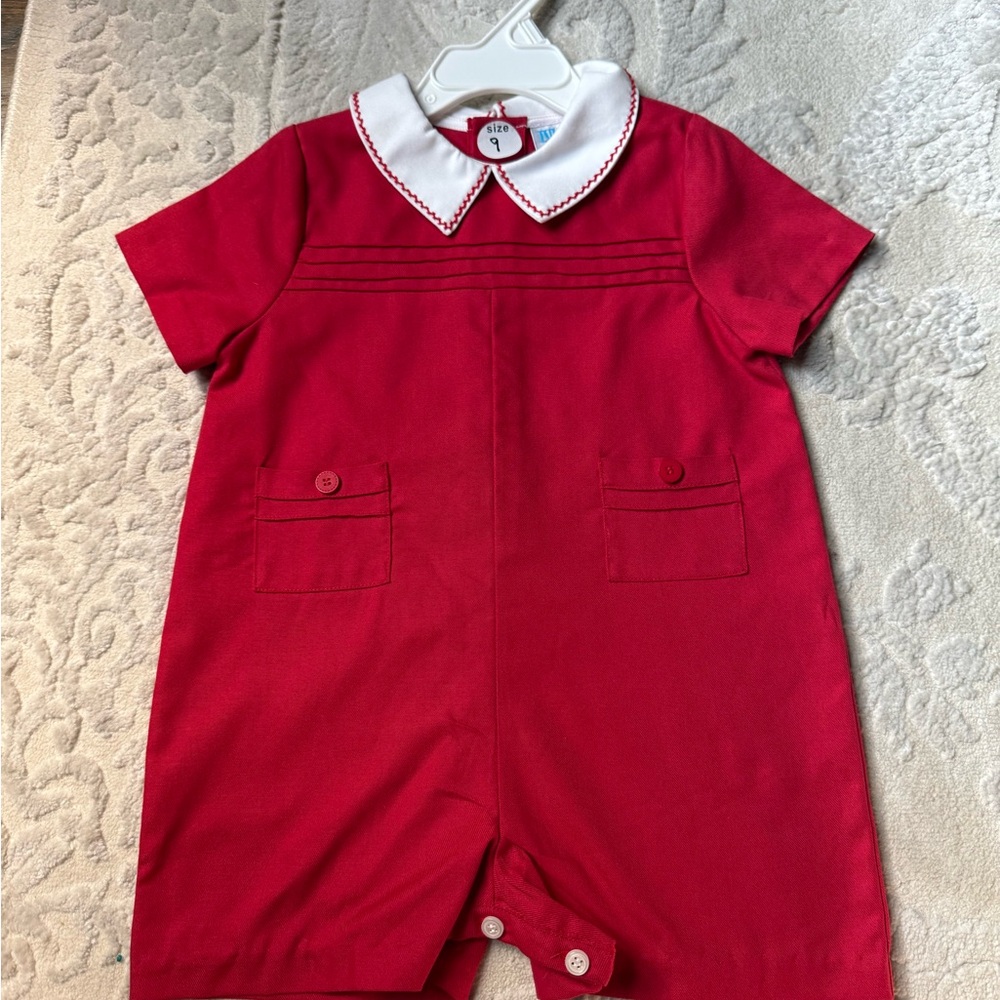 Luli & Me Christmas Red Romper with piping 9 months